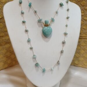 Blue Amazonite Heart Perfume Bottle Pendant Necklace Eyeglasses Holder